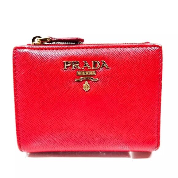 Auth Prada Red Saffiano Leather Compact Bifold Wallet Preloved On Sale Now Prada - Picture 2 of 9